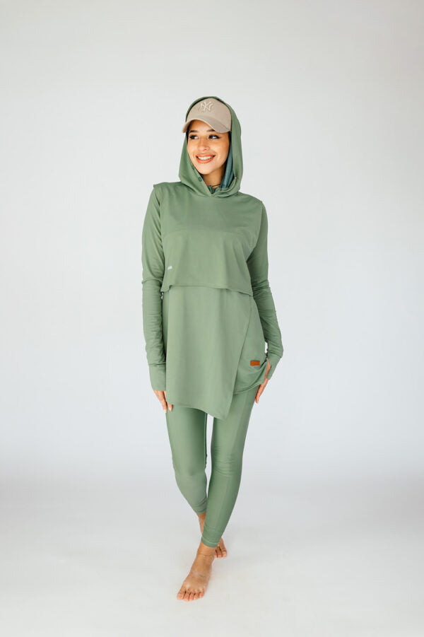 Swim Hood Olive Cropped Sleeveless Hooded Swim Top