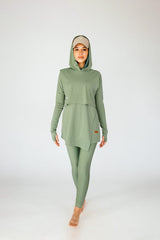 Swim Hood Olive Cropped Sleeveless Hooded Swim Top