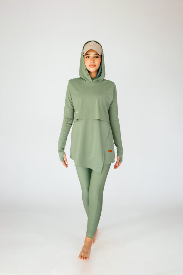 Swim Hood Olive Cropped Sleeveless Hooded Swim Top