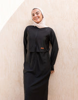 توب سباحة فلو أسود طويل بسحّاب أمامي