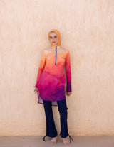 Sunset Mauve Zip Neck Gradient Swim Top