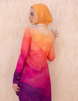 Sunset Mauve Zip Neck Gradient Swim Top
