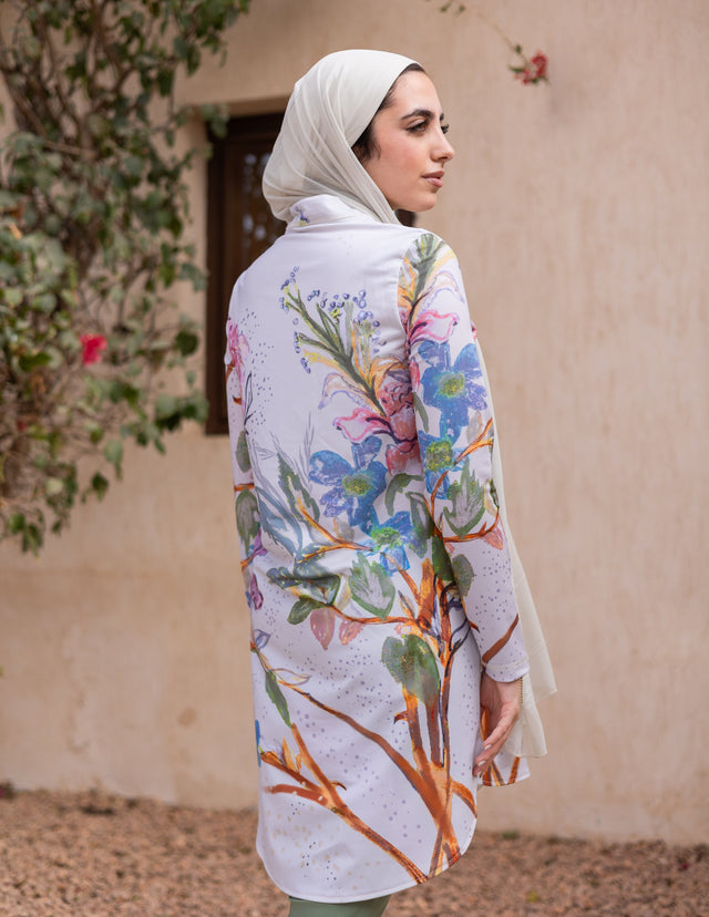 Ward Floral Watercolour Print Long Sleeve Swim Top