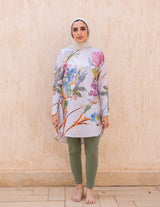 Ward Floral Watercolour Print Long Sleeve Swim Top