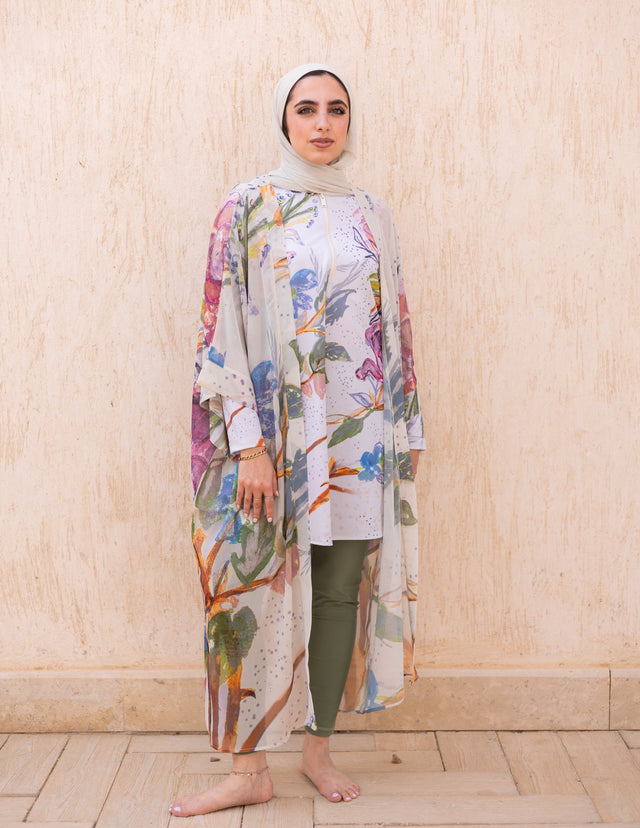 Ward Floral Watercolor Chiffon Swimwear Kimono