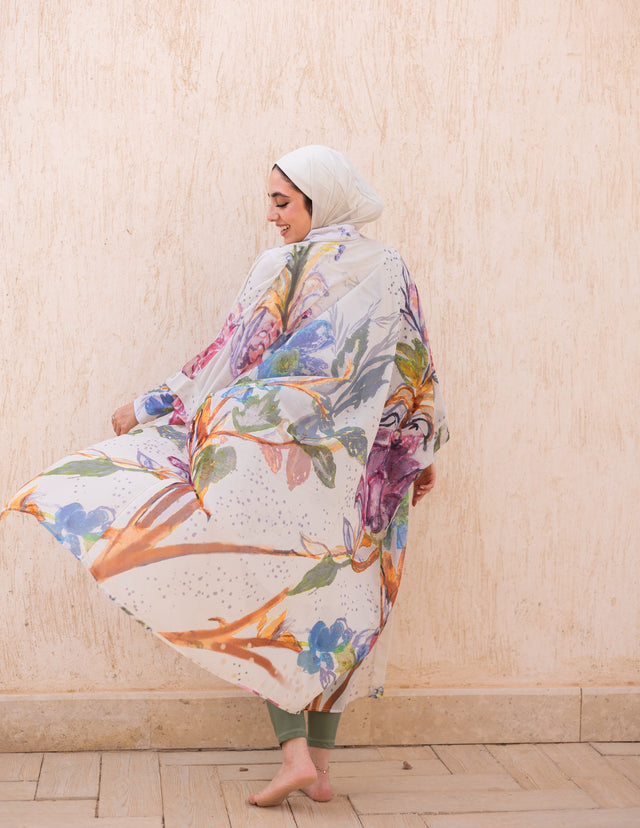 Ward Floral Watercolor Chiffon Swimwear Kimono