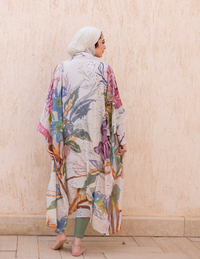 Ward Floral Watercolor Chiffon Swimwear Kimono