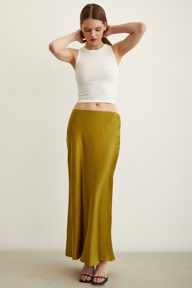 Satin Flared Skirt - Olive