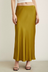 Satin Flared Skirt - Olive