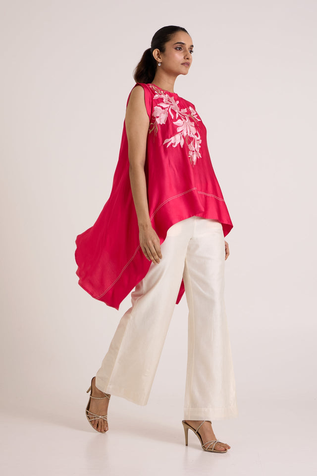 Jay Pink Zuma Fly High Trail Top and Pants by Madder Much, sleeveless asymmetric pink top with ivory wide pants
