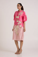 Jay Pink Avina The Mingle Midi Dress by Madder Much, two tone pink collared dress with ivory floral applique