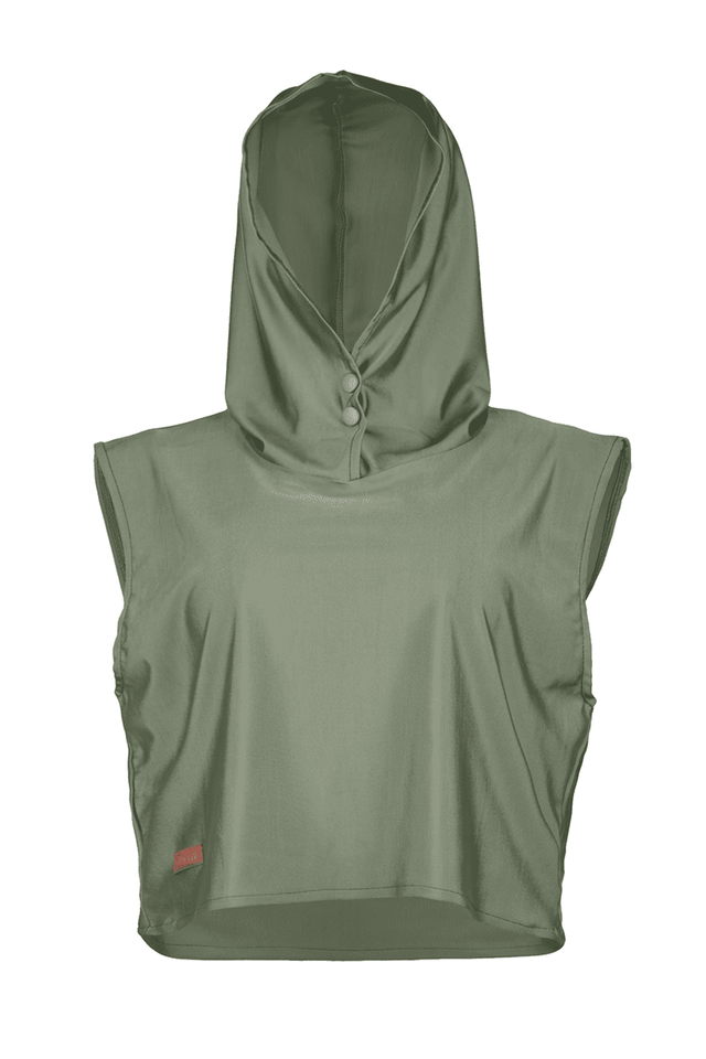 Swim Hood Olive Cropped Sleeveless Hooded Swim Top