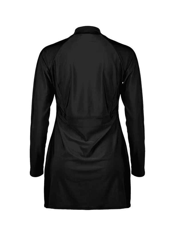 Mono Black Long-Sleeve Zip Neck Swim Top