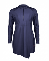 Mono Navy Half-Zip Asymmetric Hem Swim Top