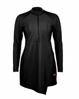 Mono Black Long-Sleeve Zip Neck Swim Top