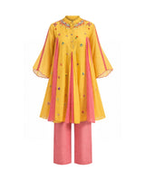 Aam Yellow Embroidered Yoke Flared Tunic - Tunic - Mizyana