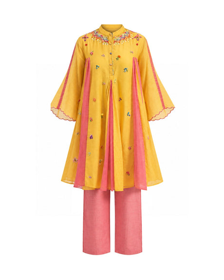 Aam Yellow Embroidered Yoke Flared Tunic - Tunic - Mizyana