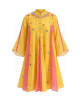 Aam Yellow Embroidered Yoke Flared Tunic - Tunic - Mizyana