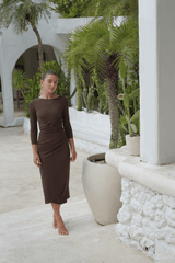 Adaya swim set with real wrap skirt - Dark Brown - Swim Set - Mizyana