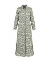 Aira Sage Green Floral Print Cotton Shirt Dress - Shirt Dress - Mizyana