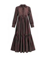 Akari Black and Red Striped Tiered Cotton Dress with Tie Neck - Dress - Mizyana
