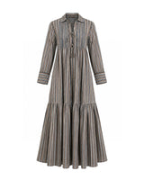 Akari Brown Striped Cotton Shirt Dress - Shirt Dress - Mizyana