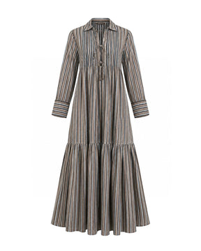 Akari Brown Striped Cotton Shirt Dress - Shirt Dress - Mizyana