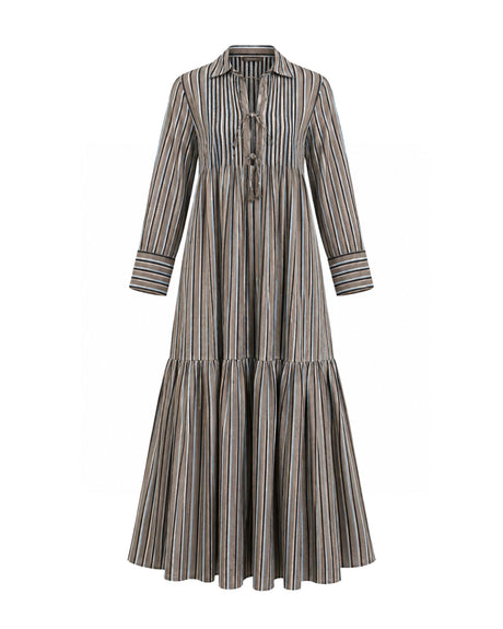 Akari Brown Striped Cotton Shirt Dress - Shirt Dress - Mizyana