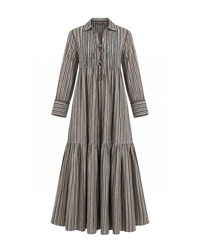 Akari Brown Striped Cotton Shirt Dress - Shirt Dress - Mizyana