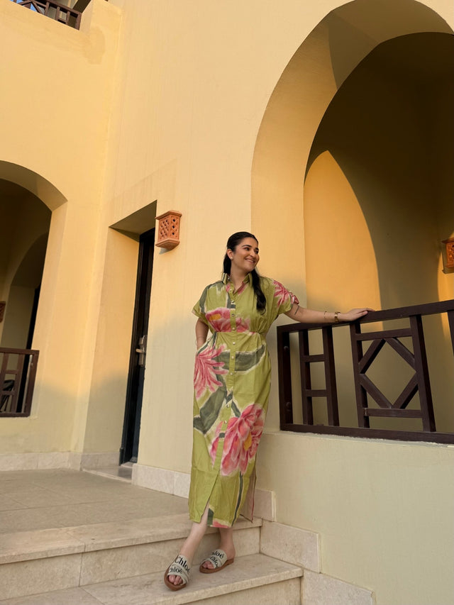 Alessia Dress in Tuscan Olive Print - Dress - Mizyana