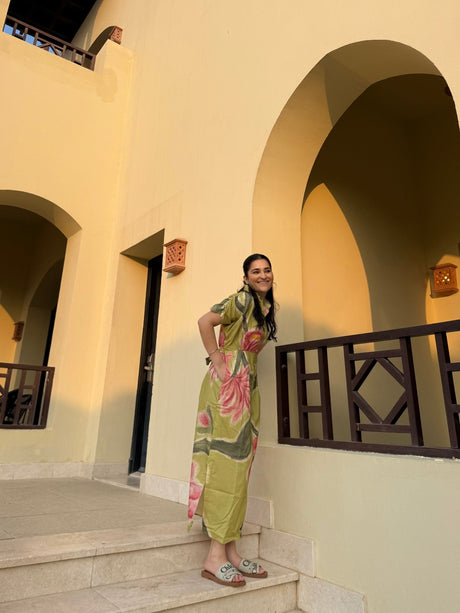 Alessia Dress in Tuscan Olive Print - Dress - Mizyana