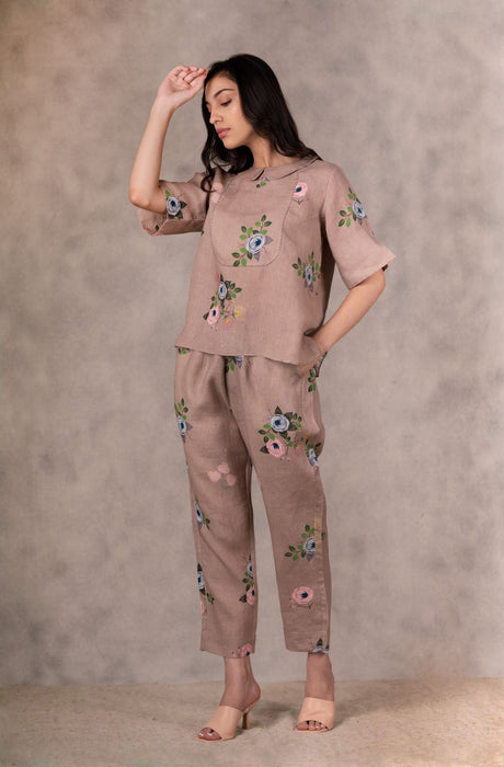 Almond Eden Print Linen Pants - Mizyana