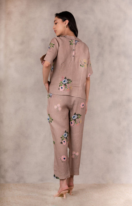 Almond Eden Print Linen Pants - Mizyana