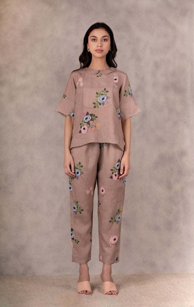 Almond Eden Print Linen Pants - Mizyana