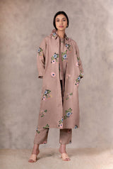 Almond Eden Print Top In Linen With Hand Embroidery Details - Mizyana