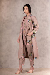 Almond Eden Print Top In Linen With Hand Embroidery Details - Mizyana