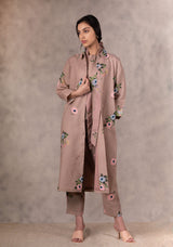 Almond Eden Print Top In Linen With Hand Embroidery Details - Mizyana
