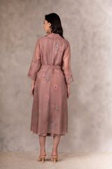 Almond Eden Print Top Jumpsuit And Jacket Set In Georgette Moss And Silk Organza With Hand Embroidery Details - Mizyana