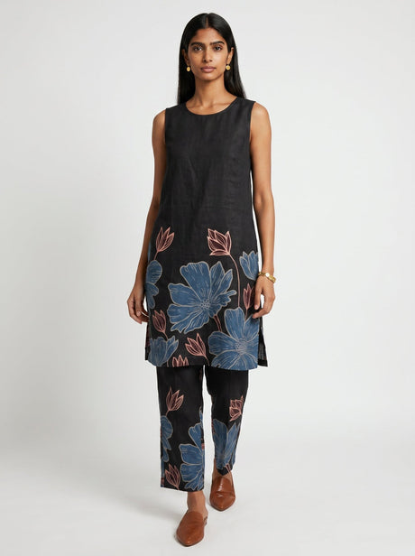 Ana Black Chanderi Kurta set - Two-Piece Set - Mizyana