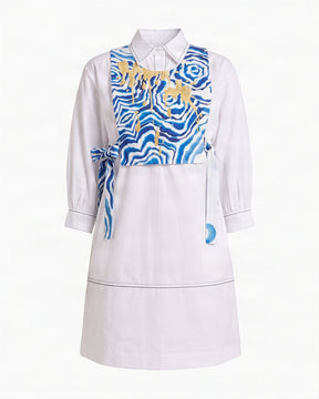 Apollo Sunlit Tide Print Cotton Poplin Shirt Dress with Bib - Shirt Dress - Mizyana