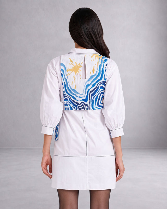 Apollo Sunlit Tide Print Cotton Poplin Shirt Dress with Bib - Shirt Dress - Mizyana