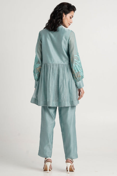Aqua Abe 2.0 - Micro-gathered Peplum Tunic Set - Two-Piece Set - Mizyana