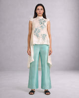 Aqua Fifi Floral Applique Chanderi Silk Top and Pant Co-ord Set - Co-ord Set - Mizyana