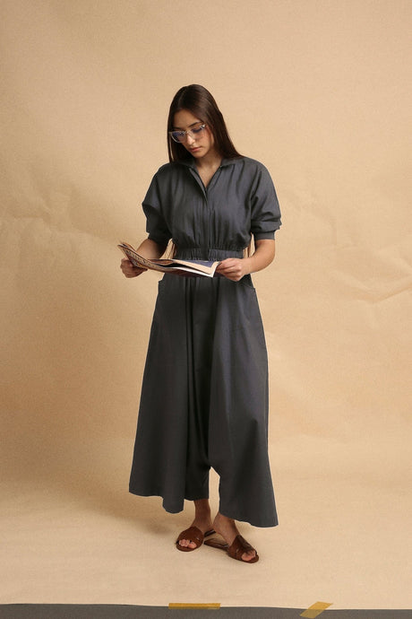 Ash Gray Collar Sphara Jumpsuit - Jumpsuit - Mizyana