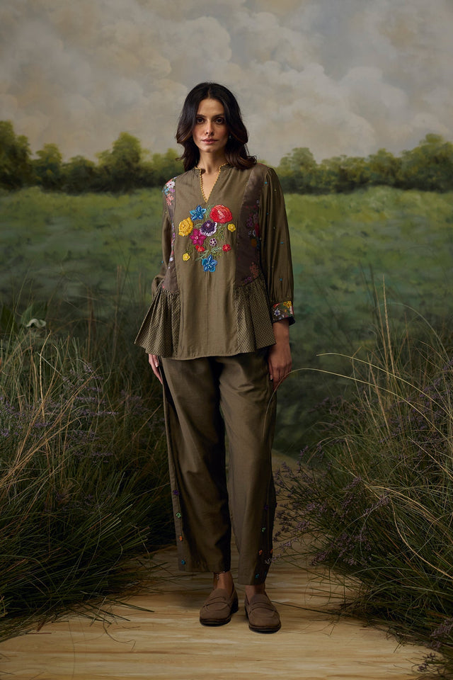 Ash grey gathered top - Shirt - Mizyana