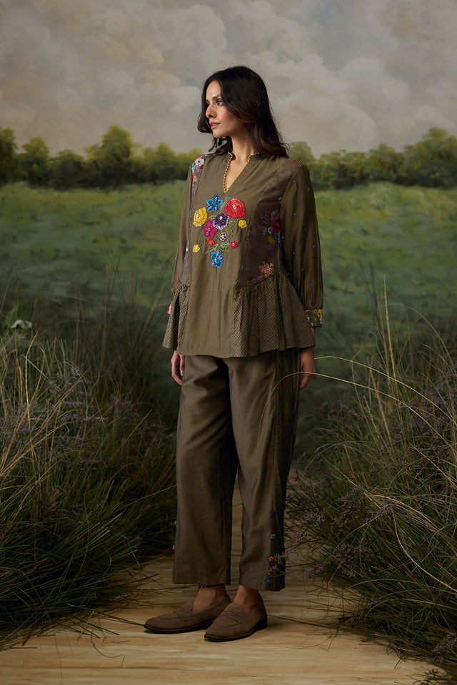 Ash grey gathered top - Shirt - Mizyana