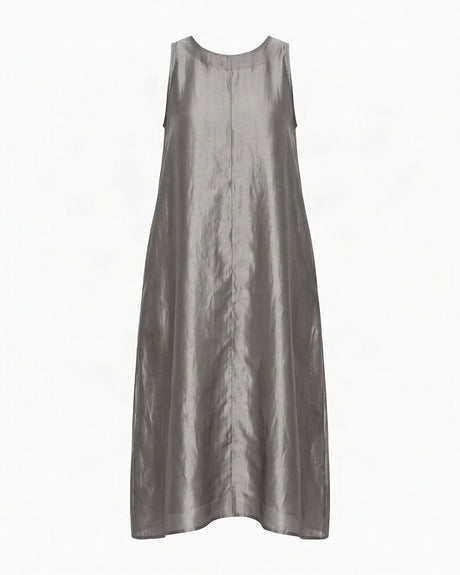Ash Grey Handwoven Silk Organza Blend Midi Dress - Dress - Mizyana
