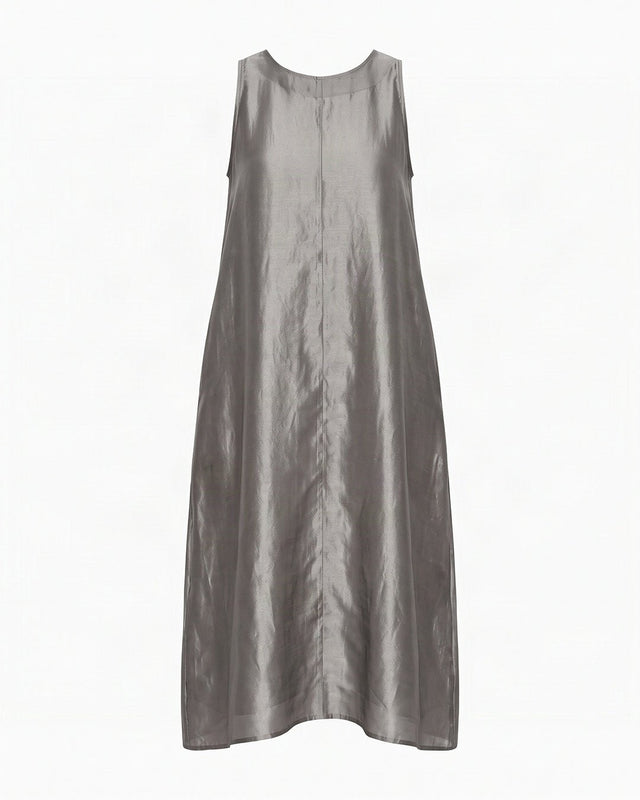Ash Grey Handwoven Silk Organza Blend Midi Dress - Dress - Mizyana