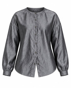 Ash Mulberry Silk Organza Collarless Shirt - Shirt - Mizyana