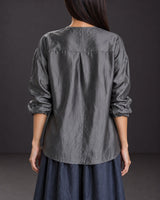 Ash Mulberry Silk Organza Collarless Shirt - Shirt - Mizyana